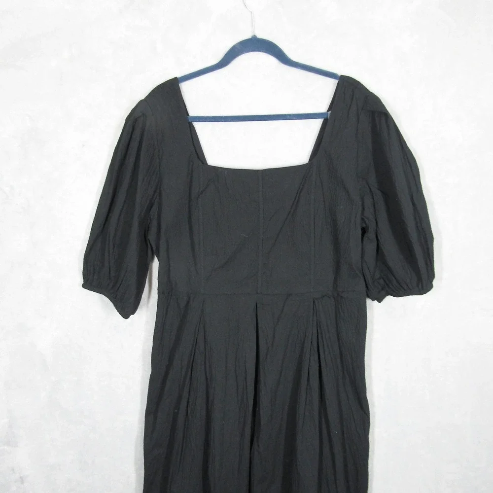 A New Day Women's Black Midi Dress XXL Square Neck Puff Sleeve Cotton Blend
